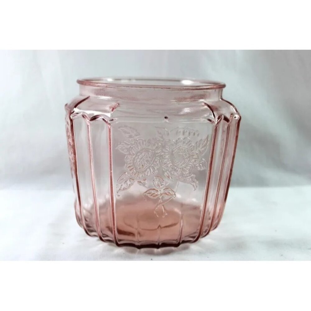 Vintage Anchor Hocking Pink Mayfair Open Rose DEPRESSION Glass Cookie Jar No Lid